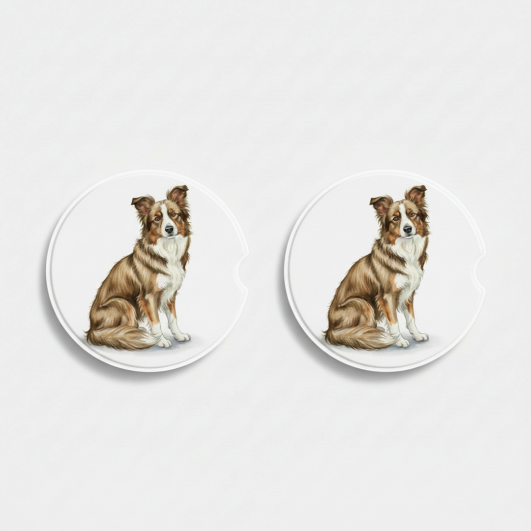 Border Collie Watercolor Style – Ceramic Car Coasters - Designs by Mysh