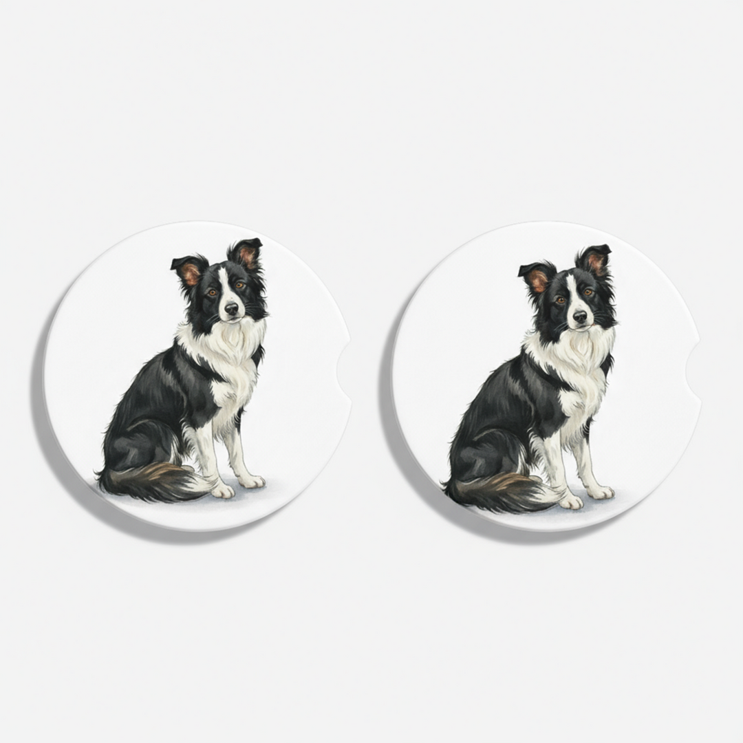 Border Collie Watercolor Style – Ceramic Car Coasters - Designs by Mysh