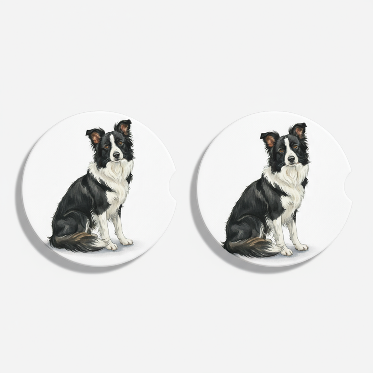 Border Collie Watercolor Style – Ceramic Car Coasters
