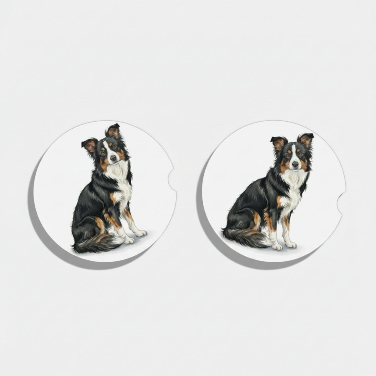 Border Collie Watercolor Style – Ceramic Car Coasters