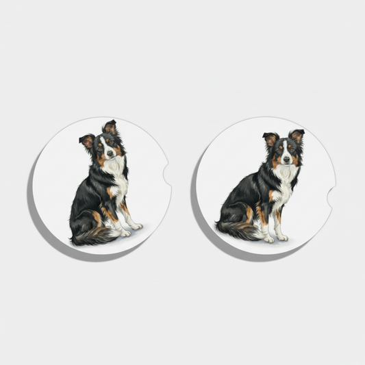 Border Collie Watercolor Style – Ceramic Car Coasters