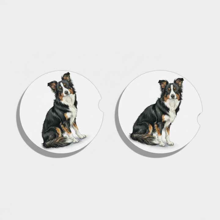 Border Collie Watercolor Style – Ceramic Car Coasters - Designs by Mysh