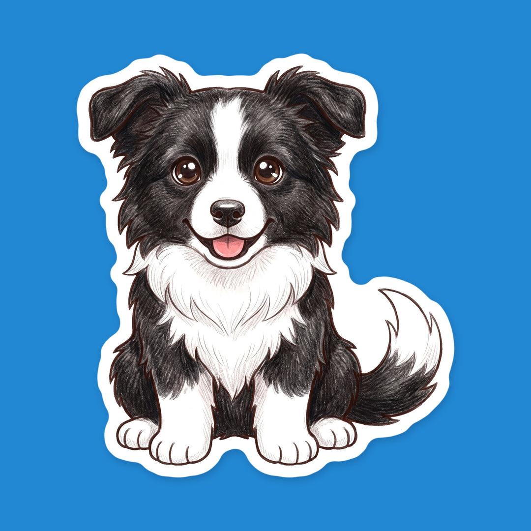 Border Collie Black &amp; White kawaii vinyl sticker – Designs by Mysh