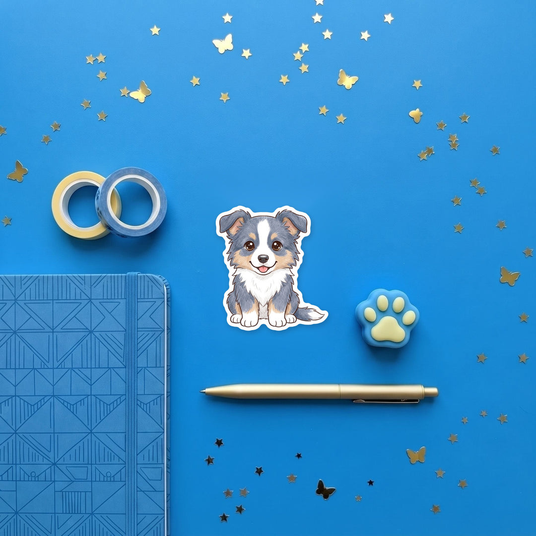 Border Collie Blue kawaii magnet flat lay with stationery – Designs by Mysh