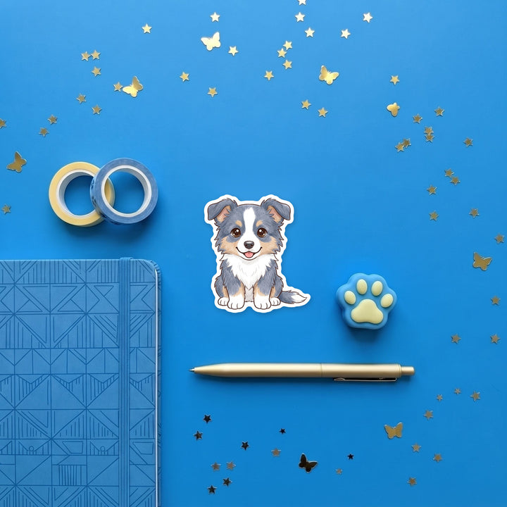 Border Collie Blue kawaii magnet flat lay with stationery – Designs by Mysh