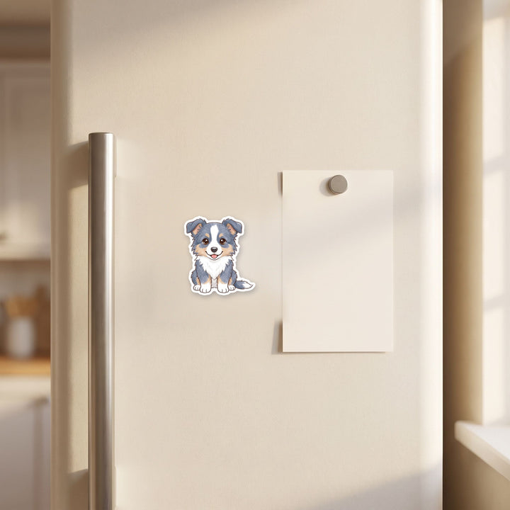 Border Collie Blue kawaii magnet on a fridge – Designs by Mysh