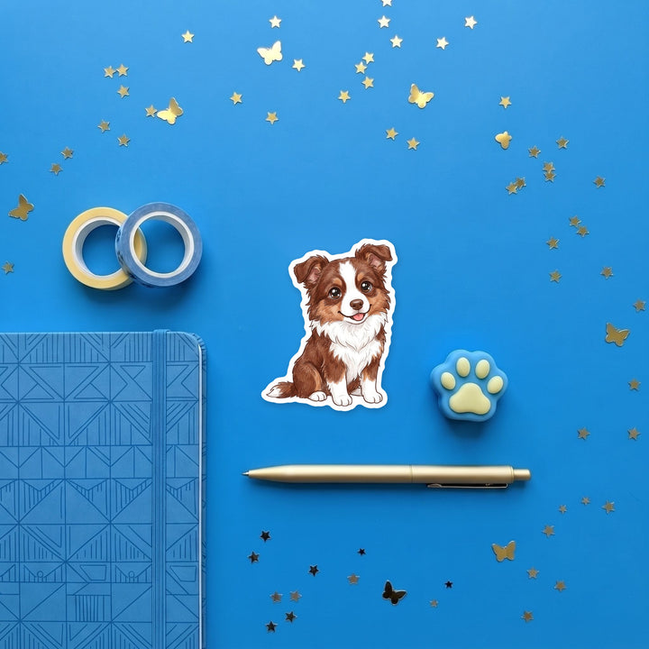 Border Collie Red kawaii magnet flat lay with stationery – Designs by Mysh