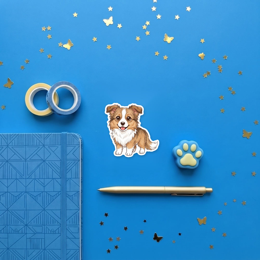Border Collie Sable kawaii magnet flat lay with stationery – Designs by Mysh