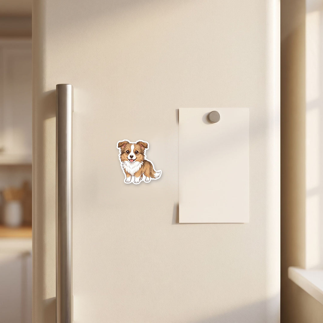 Border Collie Sable kawaii magnet on a fridge – Designs by Mysh