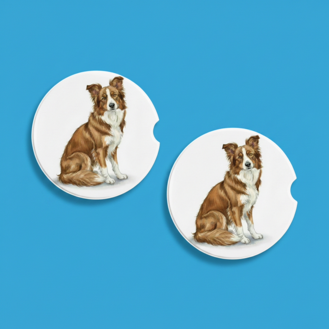 Border Collie Sable Saddleback Watercolor Style – Ceramic Car Coasters - Designs by Mysh