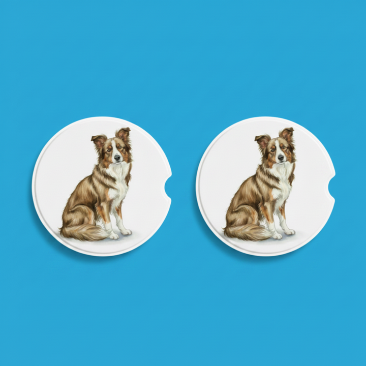 Border Collie Sable Watercolor Style – Ceramic Car Coasters - Designs by Mysh