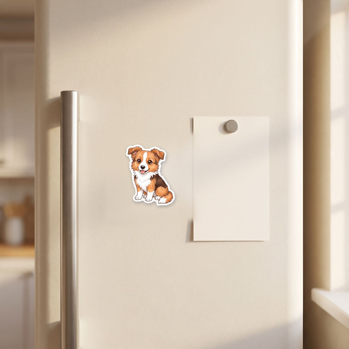 Border Collie Saddleback Sable kawaii magnet on a fridge – Designs by Mysh