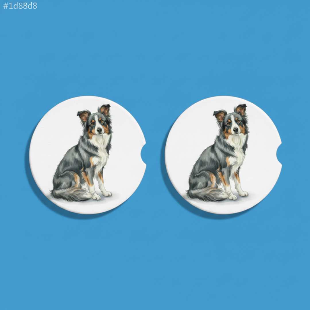 Border Collie Watercolor Style – Ceramic Car Coasters - Designs by Mysh