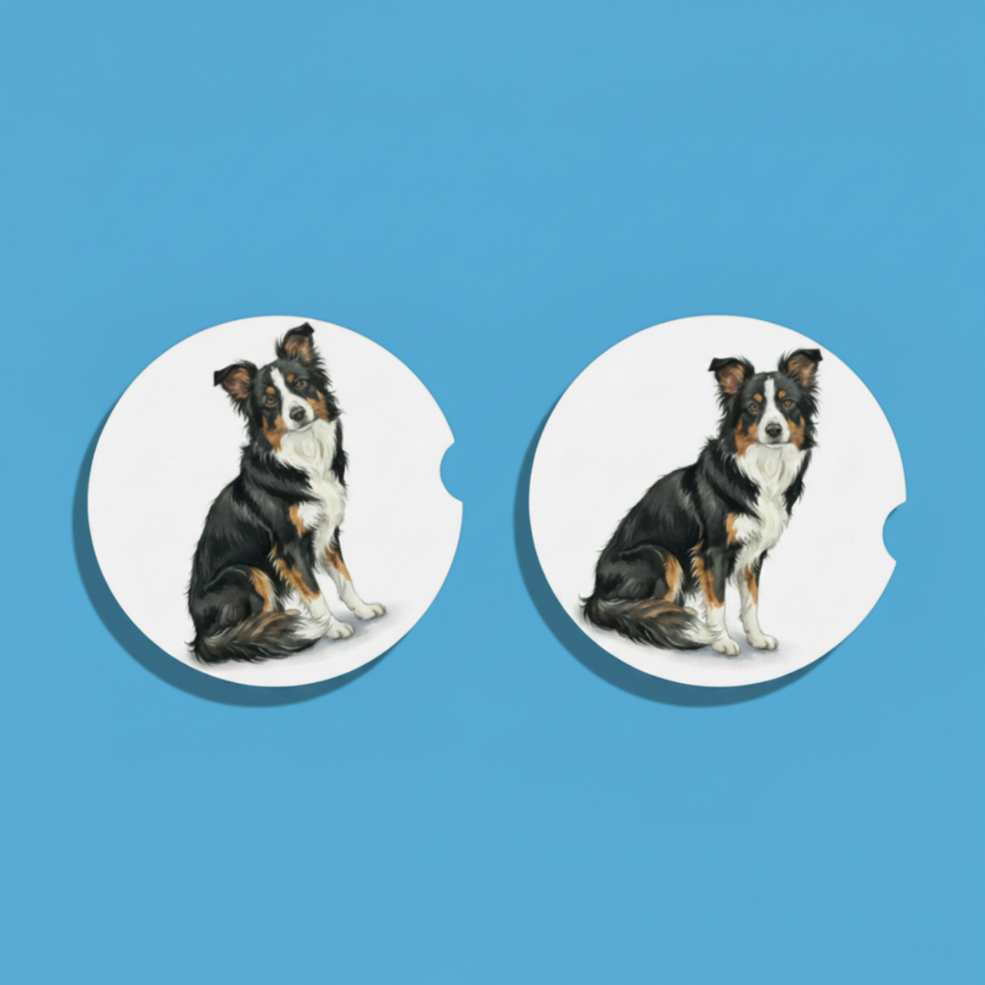 Border Collie Watercolor Style – Ceramic Car Coasters - Designs by Mysh