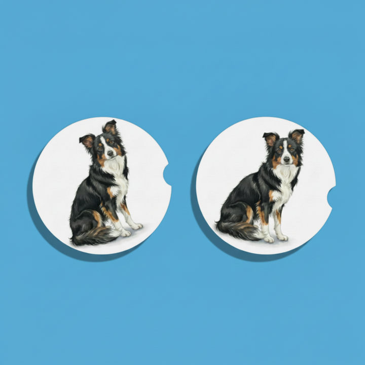 Border Collie Watercolor Style – Ceramic Car Coasters - Designs by Mysh