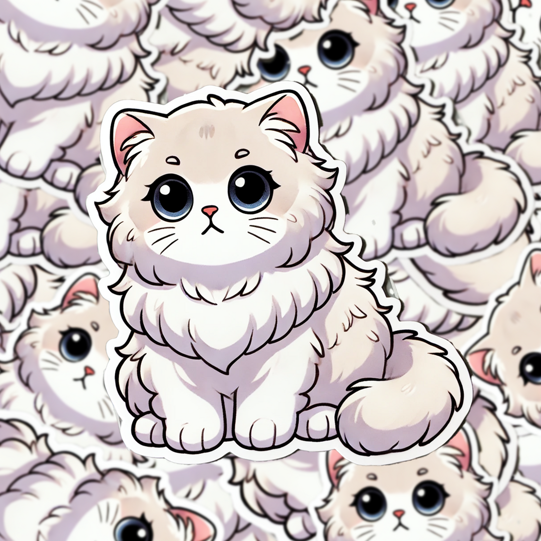 British Long Hair Cat Sticker, Fluffy Kawaii Cat Decal, Cute Vinyl Cat Lover Gift, Laptop & Journal Sticker - Designs by Mysh
