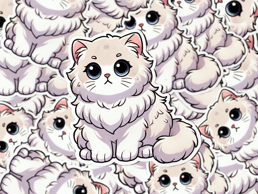 British Long Hair Cat Sticker, Fluffy Kawaii Cat Decal, Cute Vinyl Cat Lover Gift, Laptop & Journal Sticker