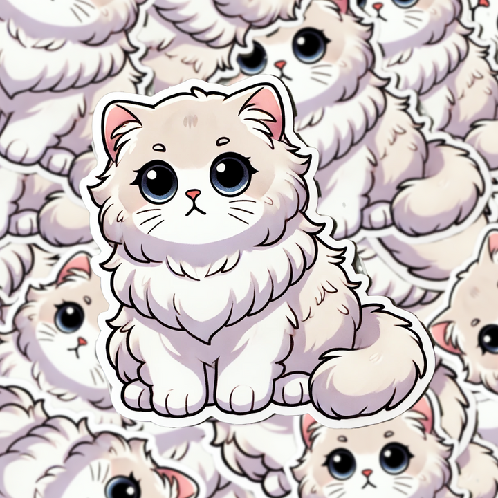 British Long Hair Cat Sticker, Fluffy Kawaii Cat Decal, Cute Vinyl Cat Lover Gift, Laptop & Journal Sticker - Designs by Mysh