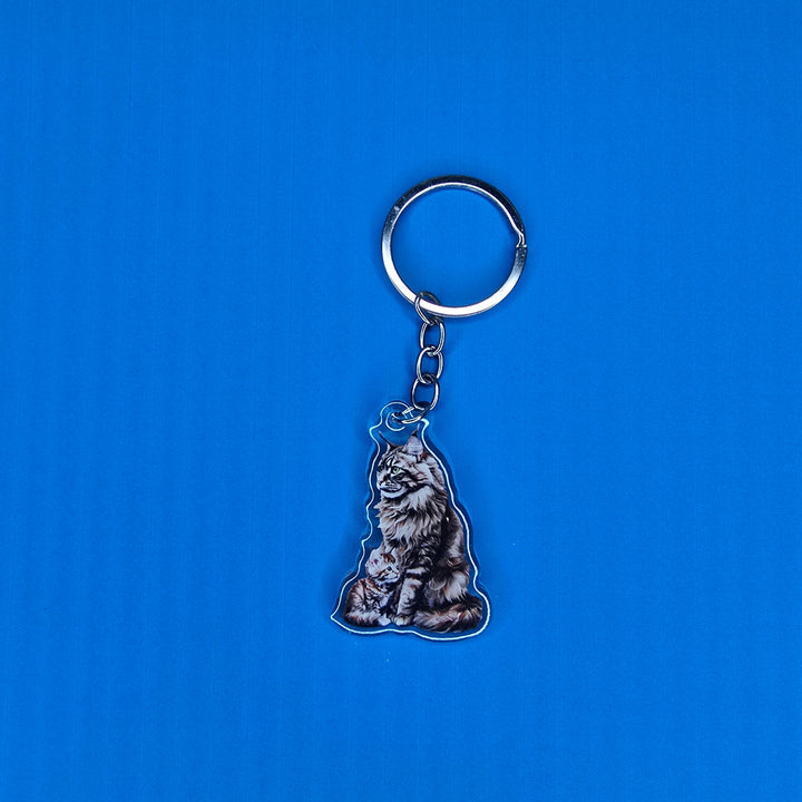 Brown Maine Coon Cat and Kitten Keychain, Fluffy Cat Mom Charm, Acrylic Pet Gift, Cat Lover Key Ring - Designs by Mysh
