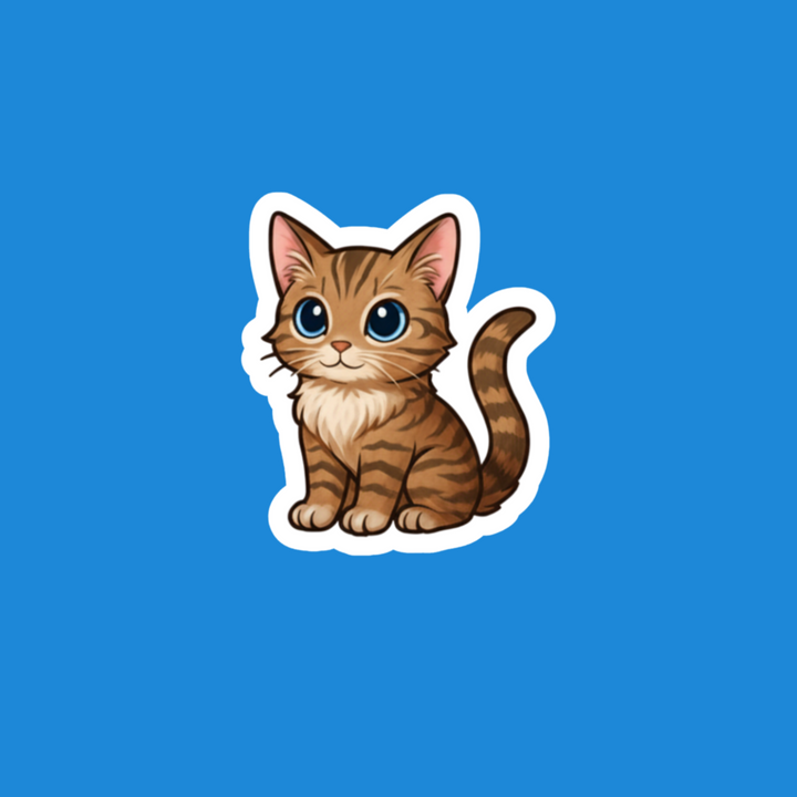 Brown Tabby Cartoon cat sticker on a blue background