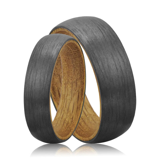 Brushed Carbon Fiber and Whiskey Barrel Ring Designs by Mysh