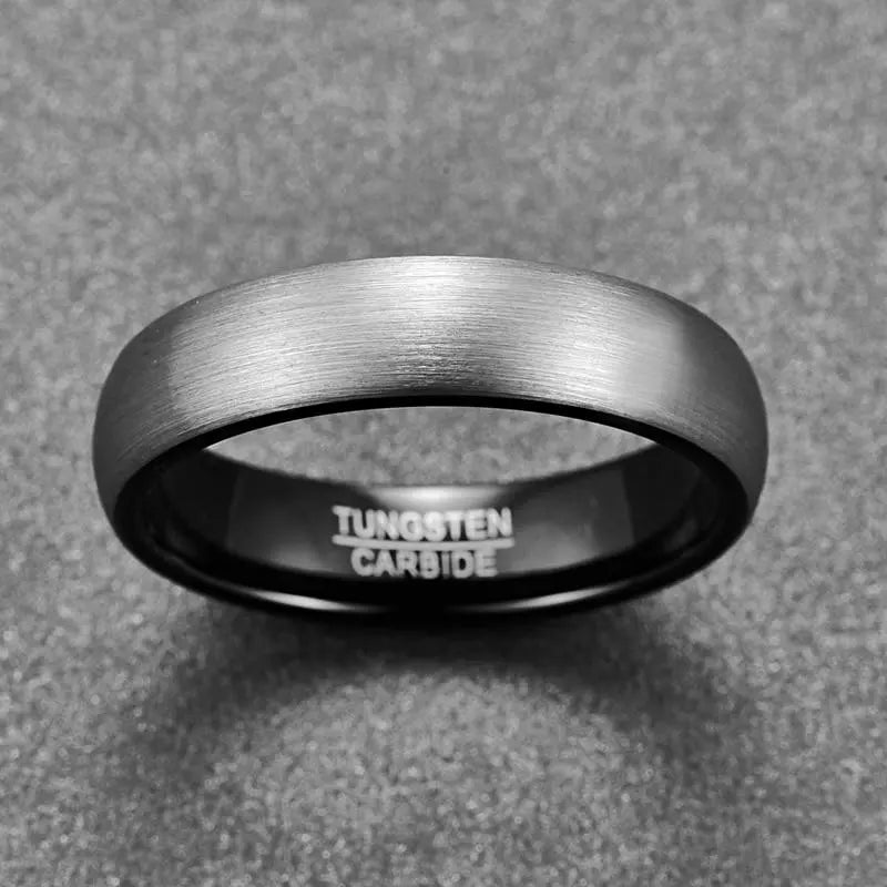 Brushed Silver and Black Tungsten Ring Designs by Mysh