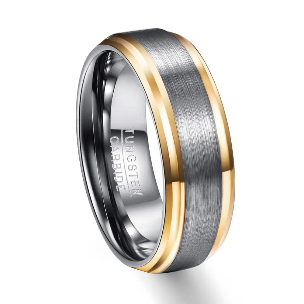 Brushed Silver with Gold Edge Tungsten Ring Designs by Mysh