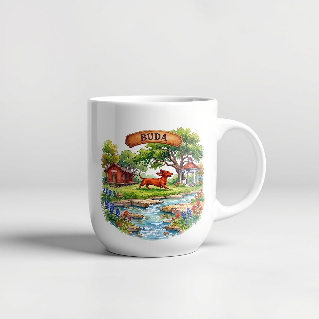 Buda Texas watercolor 15oz ceramic mug - Designs by Mysh