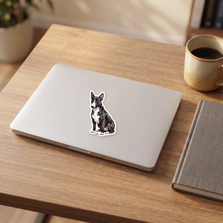 Bull Terrier Black Brindle sticker on a laptop