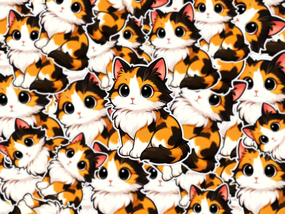 Calico Cat Sticker, Cute Fluffy Cat Decal, Kawaii Vinyl Sticker for Laptop, Gift for Cat Lovers