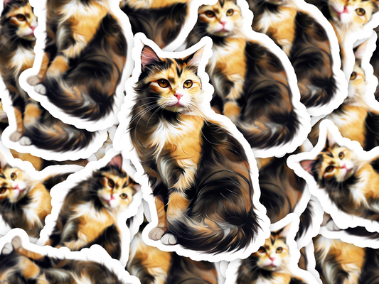 Calico Cat Sticker, Tricolor Cat Vinyl Decal, Waterproof Feline Sticker for Laptop Water Bottle Journal, Gift for Cat Lovers