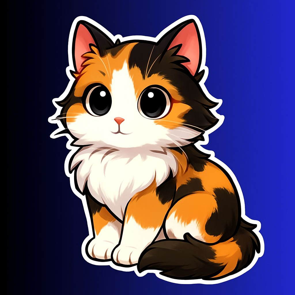 Calico Cat Magnet – 3" Cute Kawaii Die-Cut Magnet – Tricolor Kitty Art for Fridge, Locker, Office – Cat Lover Gift - Designs by Mysh