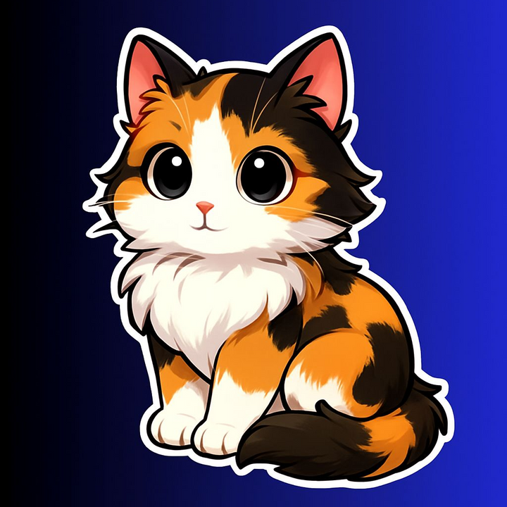 Calico Cat Magnet – 3" Cute Kawaii Die-Cut Magnet – Tricolor Kitty Art for Fridge, Locker, Office – Cat Lover Gift - Designs by Mysh