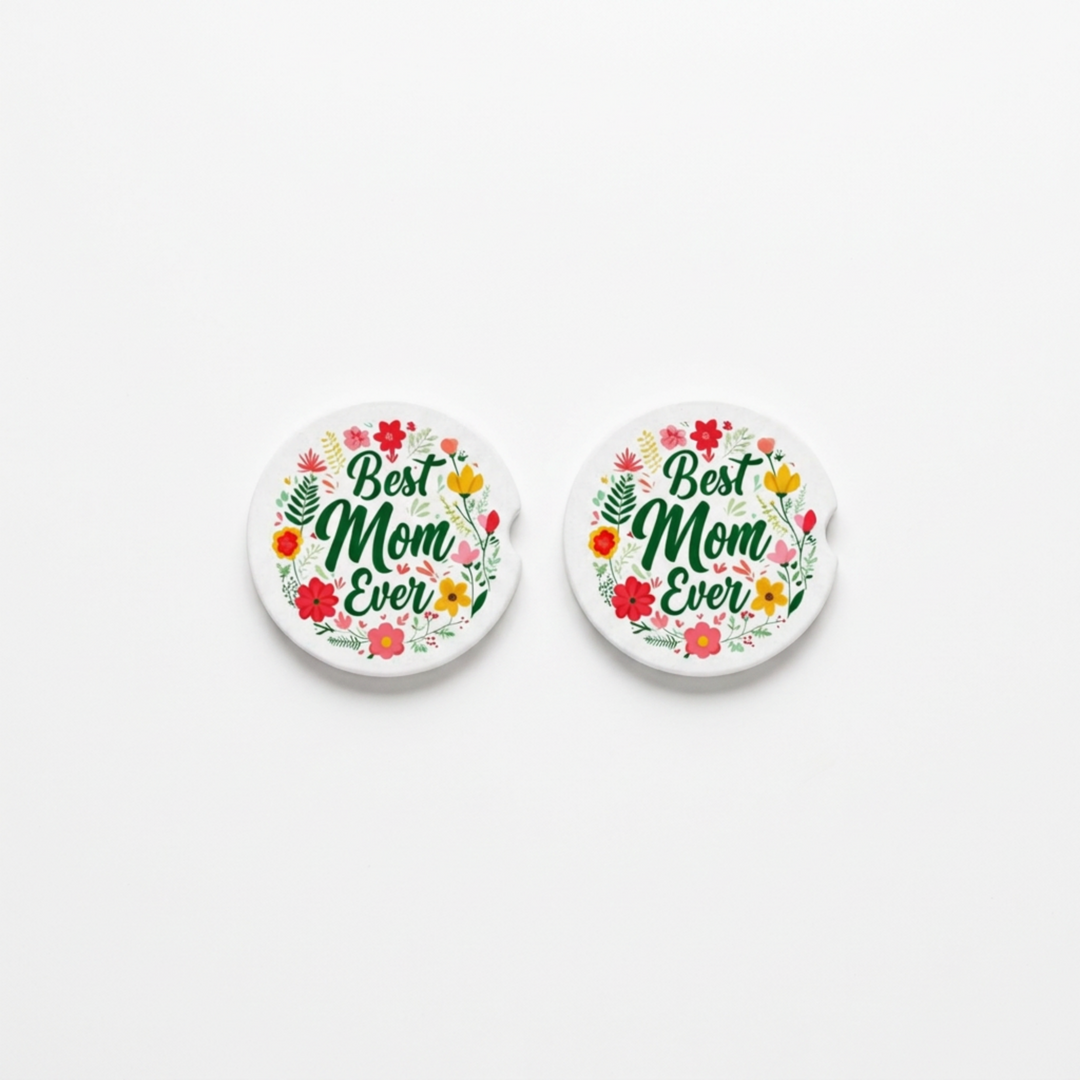 Best Mom Ever Ceramic Car Coaster Set - design detail - Designs by Mysh
