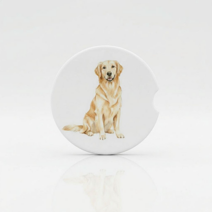 Light Golden Retriever Ceramic Car Coaster Set - single coaster detail - Designs by Mysh