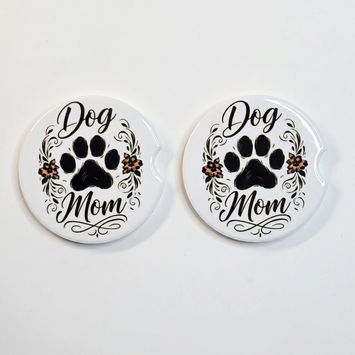 Dog Mom Ceramic Car Coaster Set - design detail - Designs by Mysh