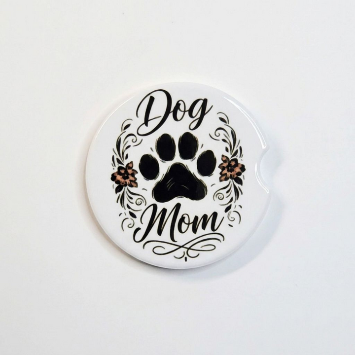 Dog Mom Ceramic Car Coaster Set - single coaster detail - Designs by Mysh