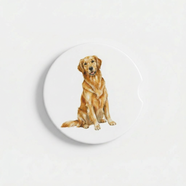 Golden Retriever Ceramic Car Coaster Set - single coaster detail - Designs by Mysh