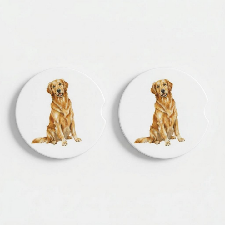 Golden Retriever Ceramic Car Coaster Set - dog design - Designs by Mysh