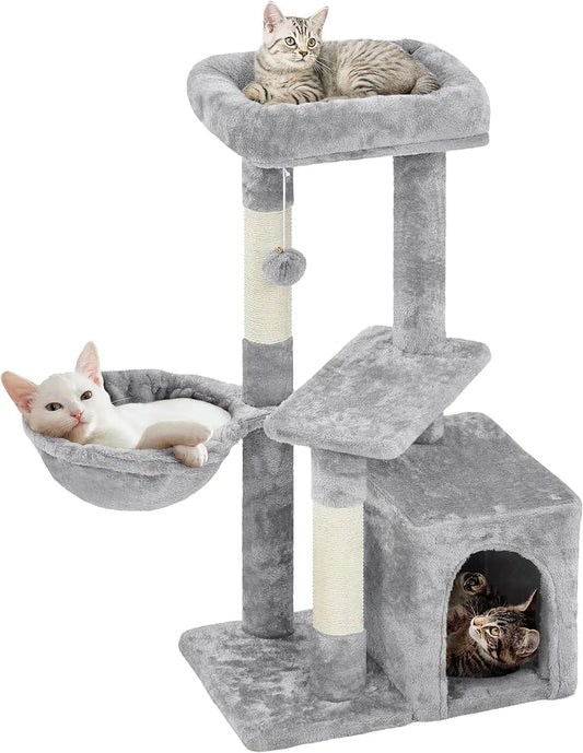 Cat Tree 34In Cat Tower Plush Cover with Condo, Platform & Basket for Indoor Kittens, Cat Furniture Activity Tree - Designs by Mysh