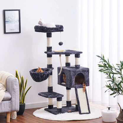 Cat Tree, Cat Tower for Indoor Cats with Scratching Board, Multi-Level Cat Furniture Condo with Feeding Bowl Smoky Gray HCT010G - Designs by Mysh