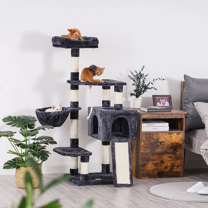 Cat Tree, Cat Tower for Indoor Cats with Scratching Board, Multi-Level Cat Furniture Condo with Feeding Bowl Smoky Gray HCT010G - Designs by Mysh