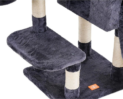 Cat Tree, Cat Tower for Indoor Cats with Scratching Board, Multi-Level Cat Furniture Condo with Feeding Bowl Smoky Gray HCT010G - Designs by Mysh