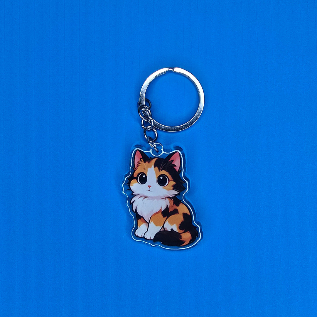 Calico Tricolor Cat Kawaii Acrylic Keychain – Designs by Mysh