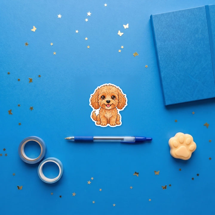 Cavapoo Apricot kawaii sticker flat lay with stationery – Designs by Mysh