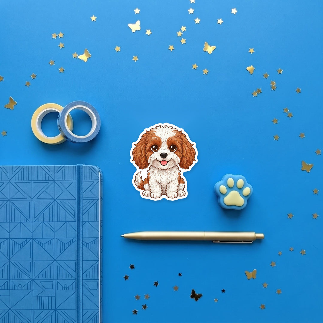 Cavapoo Blenheim kawaii magnet flat lay with stationery – Designs by Mysh