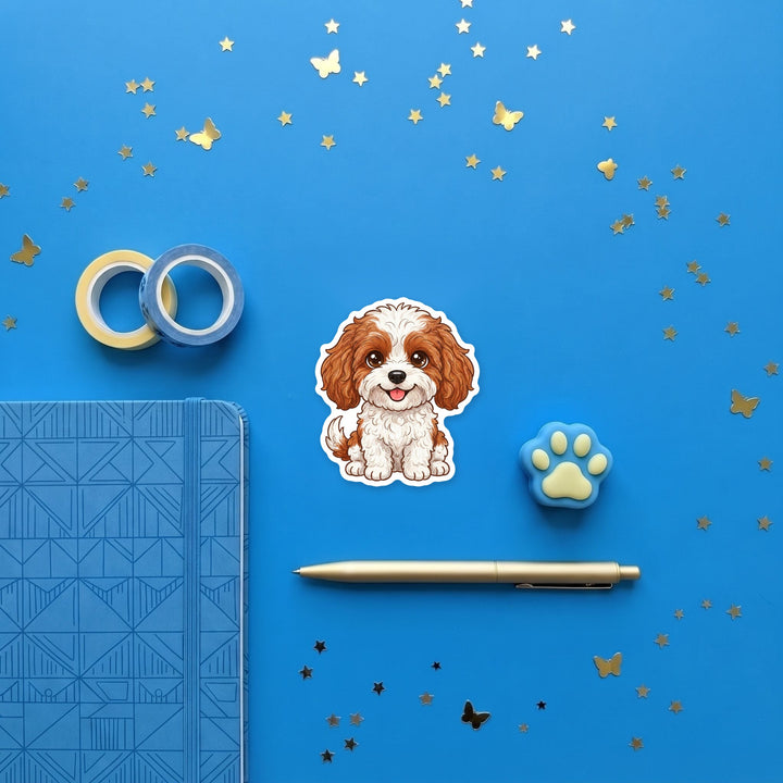Cavapoo Blenheim kawaii magnet flat lay with stationery – Designs by Mysh