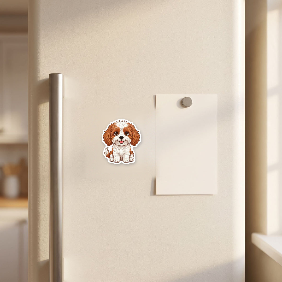 Cavapoo Blenheim kawaii magnet on a fridge – Designs by Mysh