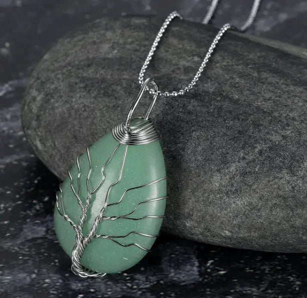 Celtic Tree Of Life Pendant & Chain On Teardrop Semi-Precious Stone - Designs by Mysh