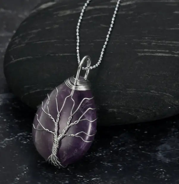 Celtic Tree Of Life Pendant & Chain On Teardrop Semi-Precious Stone - Designs by Mysh